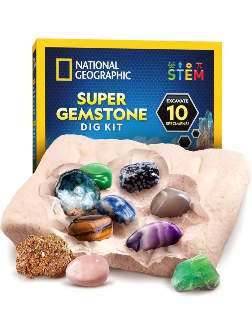 Gemstone Dig Kit for Kids - Discover 10 Real Crystals & Gems, Fun Science